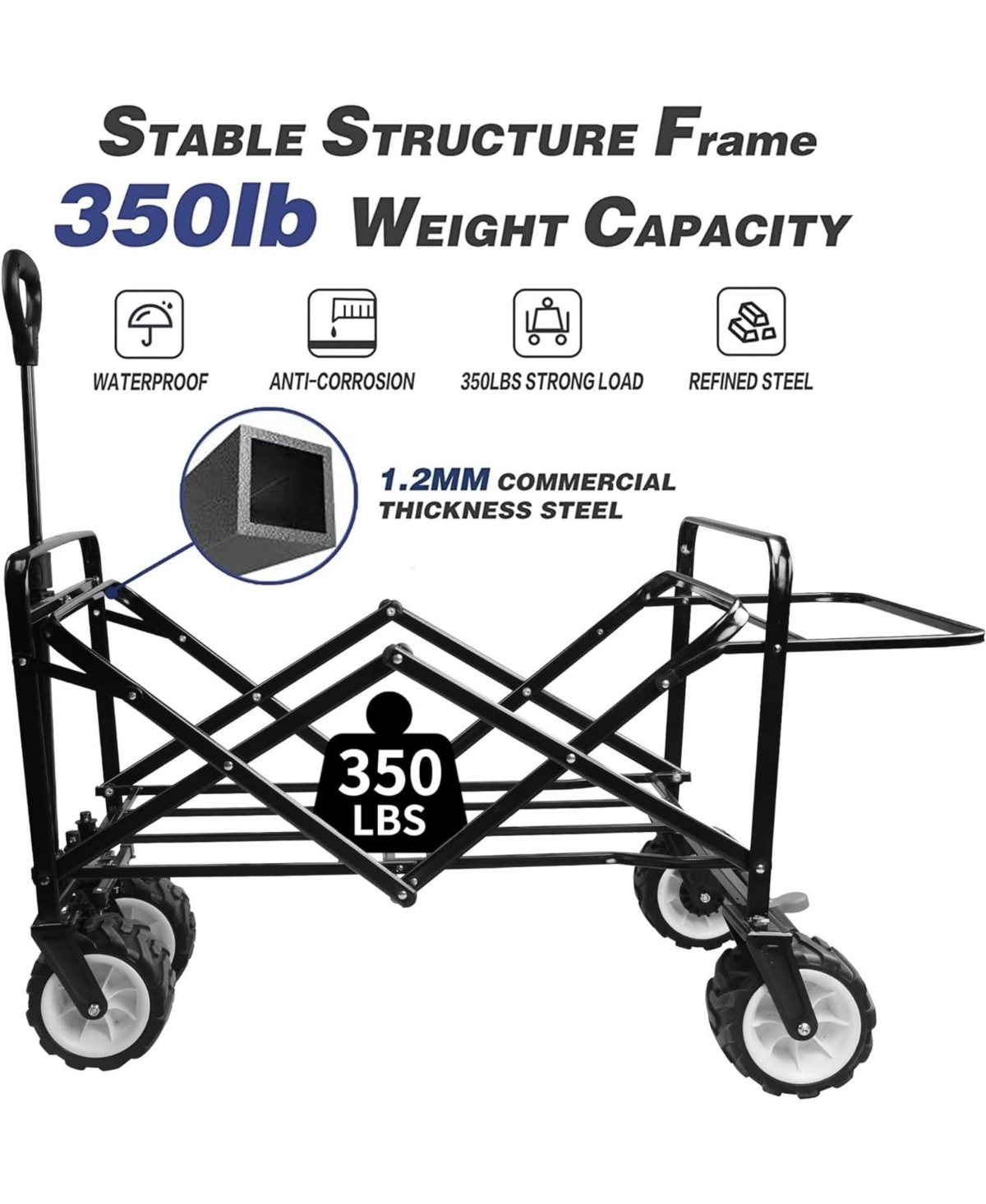 Slickblue Collapsible Heavy-Duty Beach Wagon Cart – All-Terrain Wheels, Large Capacity, Outdoor Folding Utility with Brake, Aluminum Frame - Gr