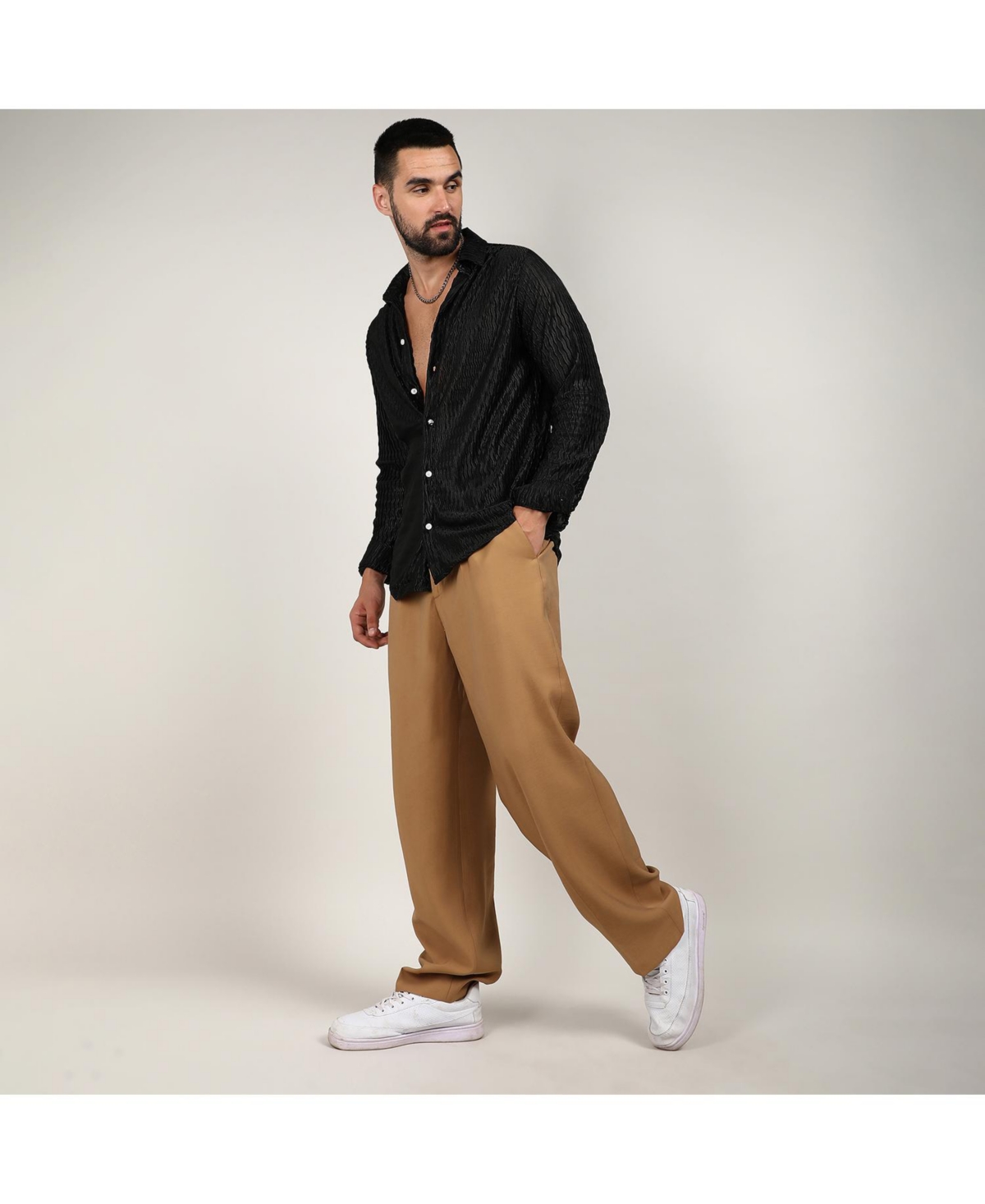 Campus Sutra Men's OnyxCurly-Creased Shirt - Black