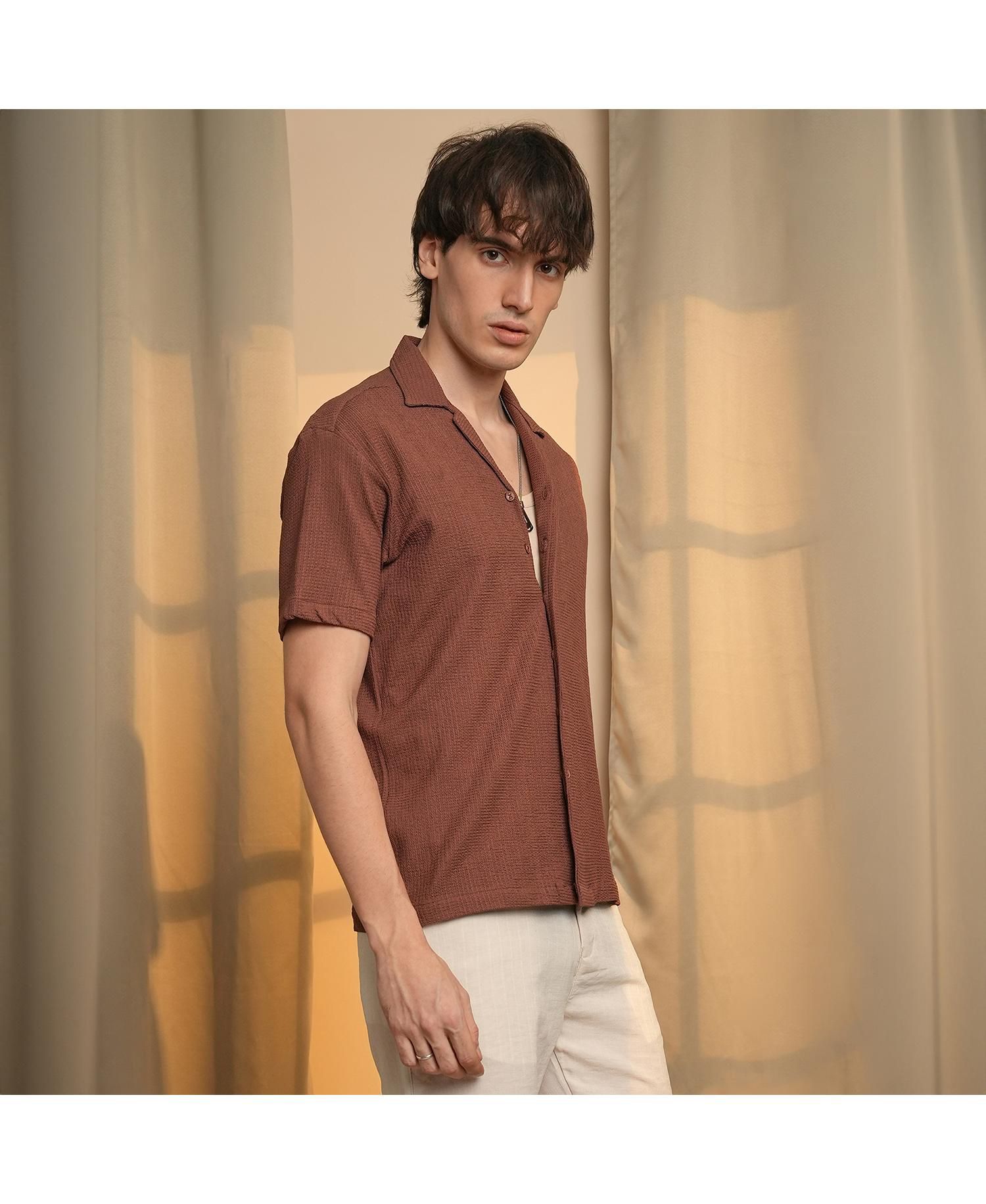 Men's Chocolate Brown Micro Zig-Zag Shirt