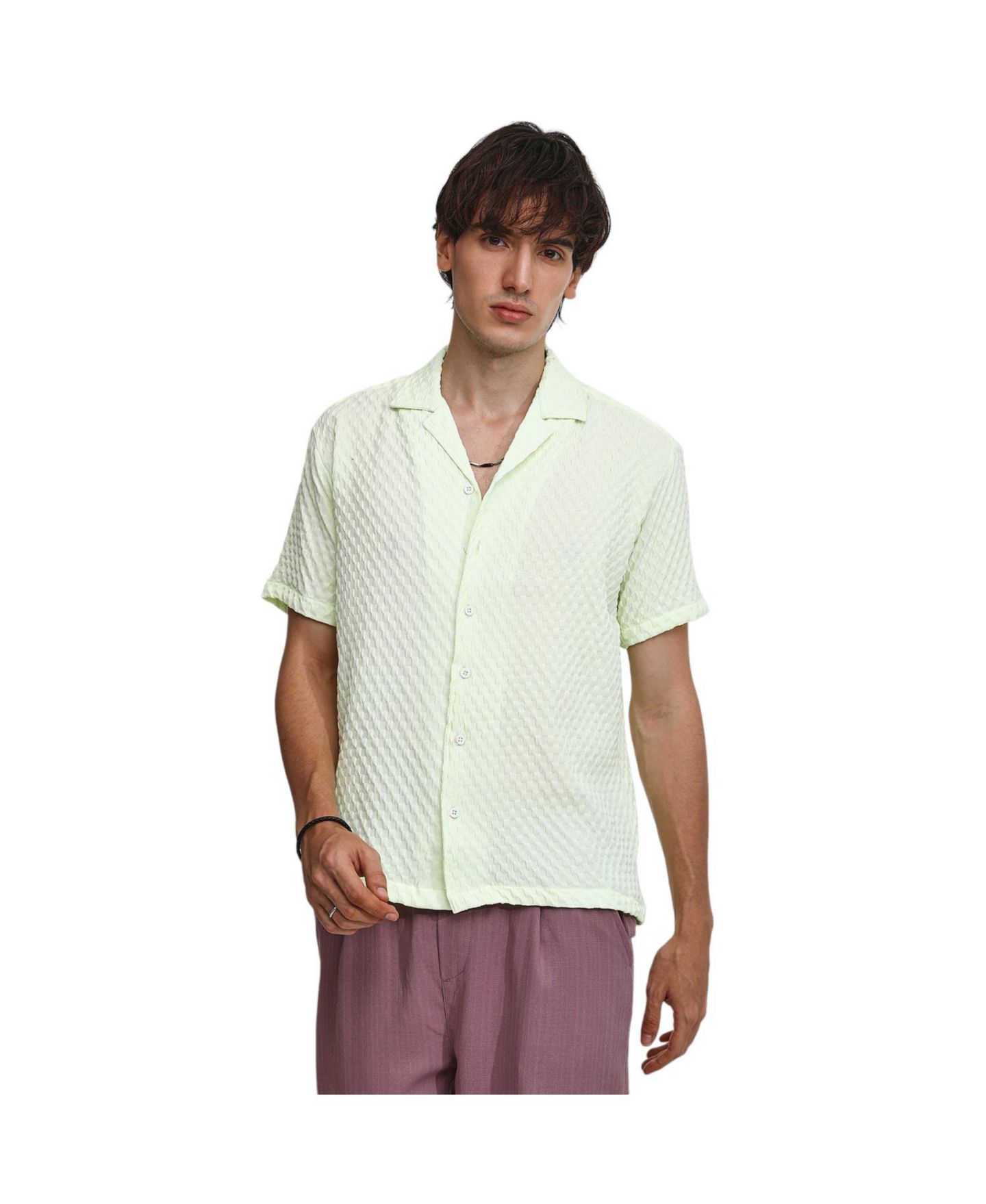 Мужская рубашка Cahoot Lime Green Cubic-Textured Resort, цвет: Зелёный — фото 1