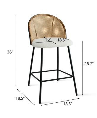 Set of 2 Armless Upholstered Boucle Counter Stools With Rattan Back-Maison Boucle