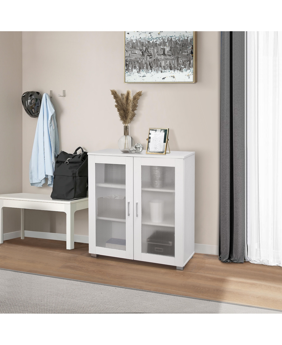 Kings Brand Furniture 2-Door Accent Storage Cabinet, Sideboard Buffet Floor Storage Cupboard for Kitchen, Dining Room, Living Room, Entryway