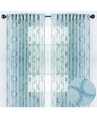 Premium Panel Moroccan Embroidered Design Textured Sheer Curtain Panels for Windows Living Room Bedroom Kitchen Office Curtains and Drapes