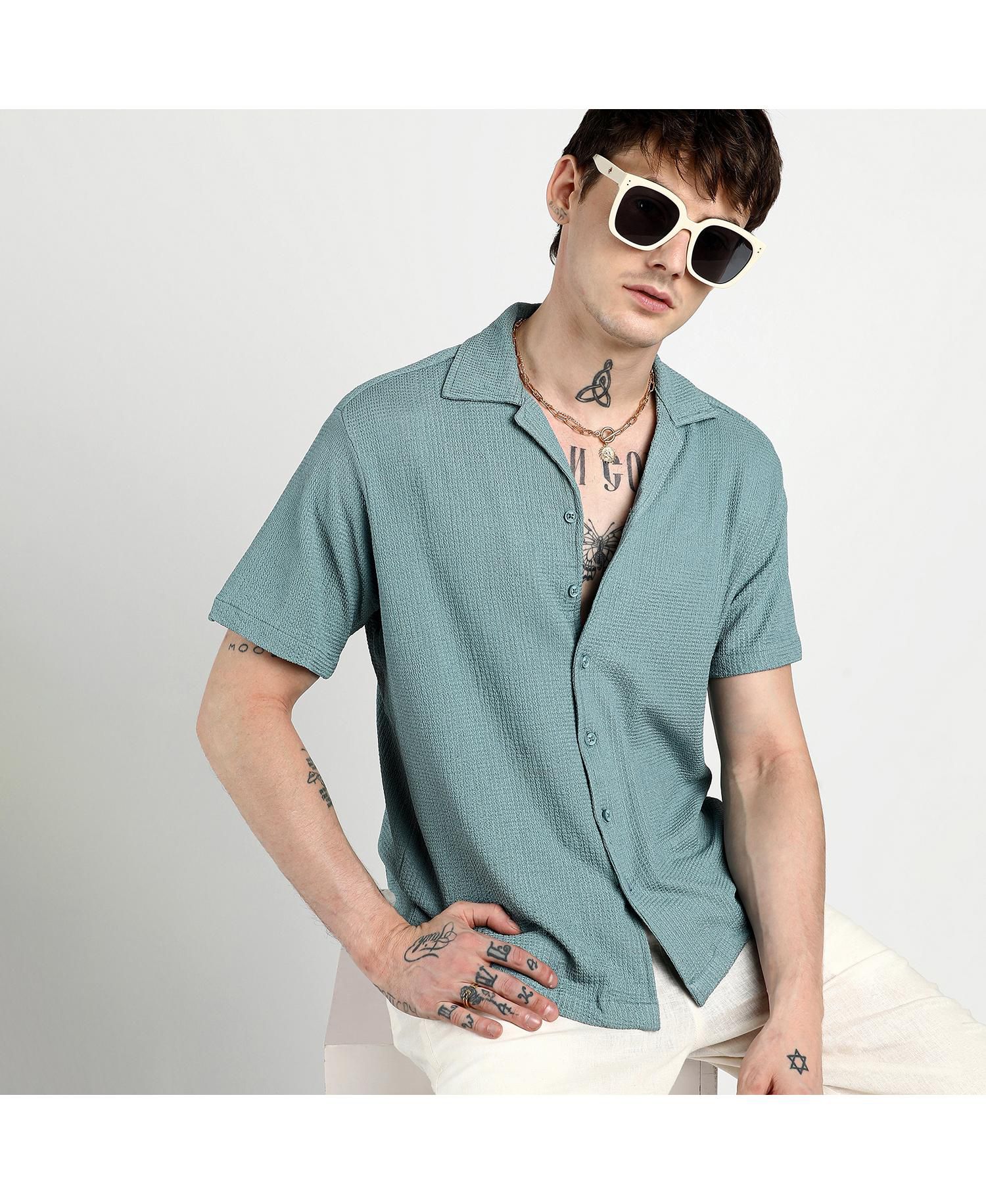 Men's Teal Green Micro Zig-Zag Shirt