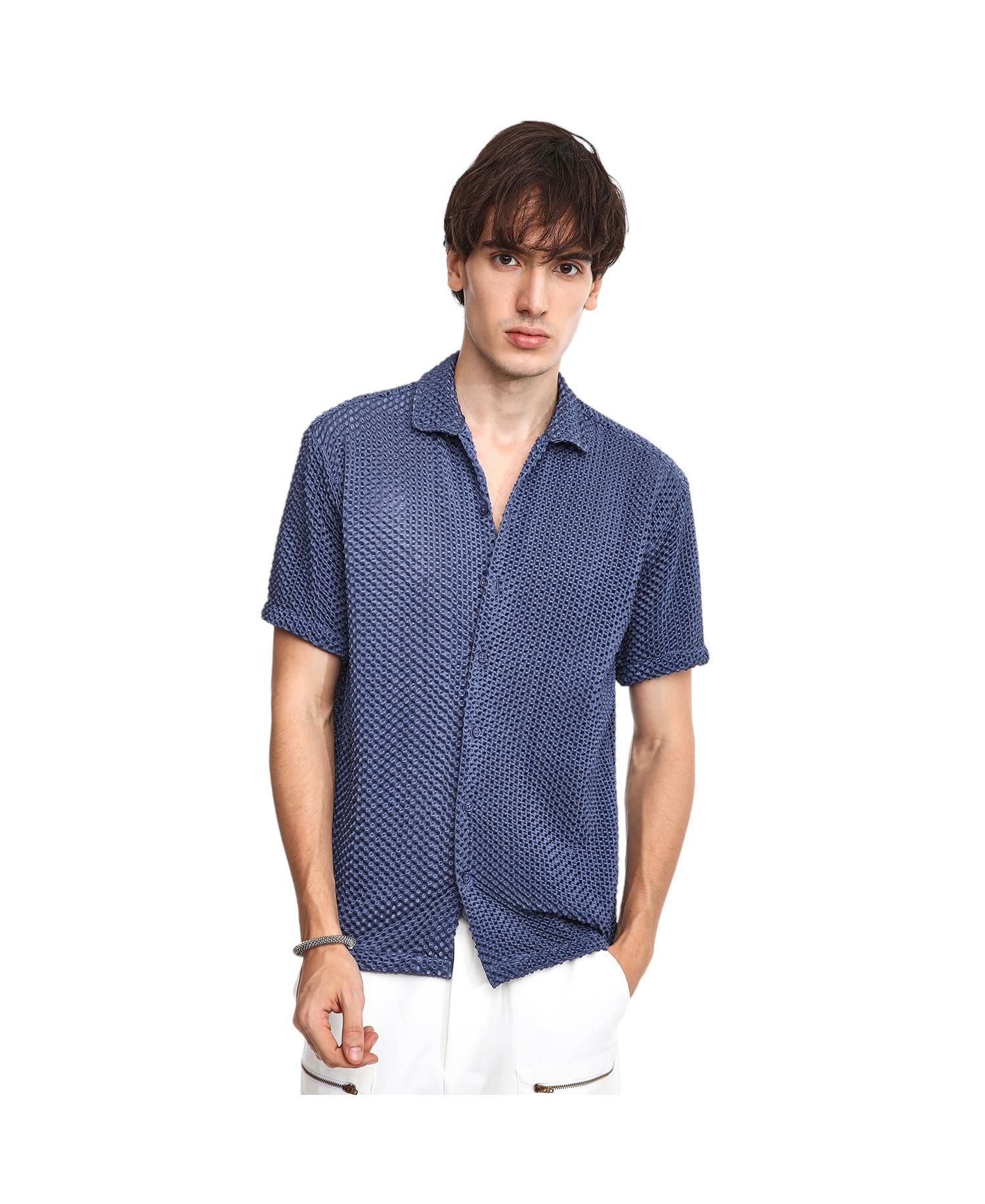 Men's Lapis Blue Puffy-Textured Shirt