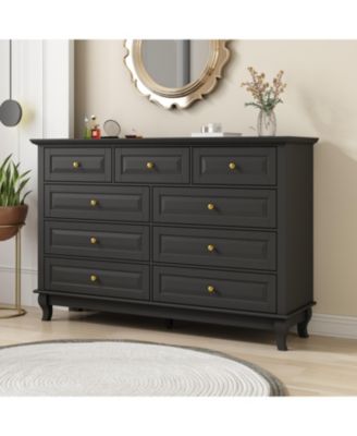 9-Drawer Gray Wood Dresser Bedroom Storage Cabinet Modern Style