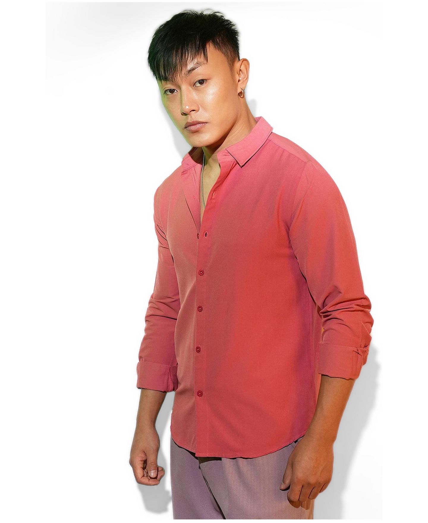 Мужская рубашка Cahoot Campus Sutra Coral Pink Solid Basic, цвет: Розовый — фото 7