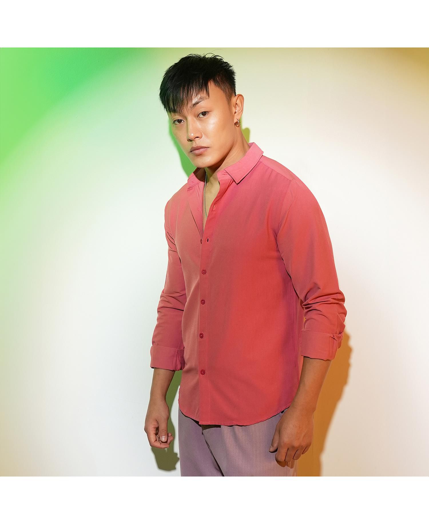 Men's Coral Pink Solid Basic Shirt
