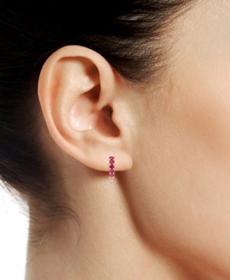 Lab Grown Ruby Five Stone Small Hoop Earrings (5/8 ct. t.w.) in 10k Gold, 0.5" (Also available in Citrine, Blue Topaz, Amethyst, Peridot, Sapphire, Emerald, White Sapphire, Garnet, and Aquamarine)