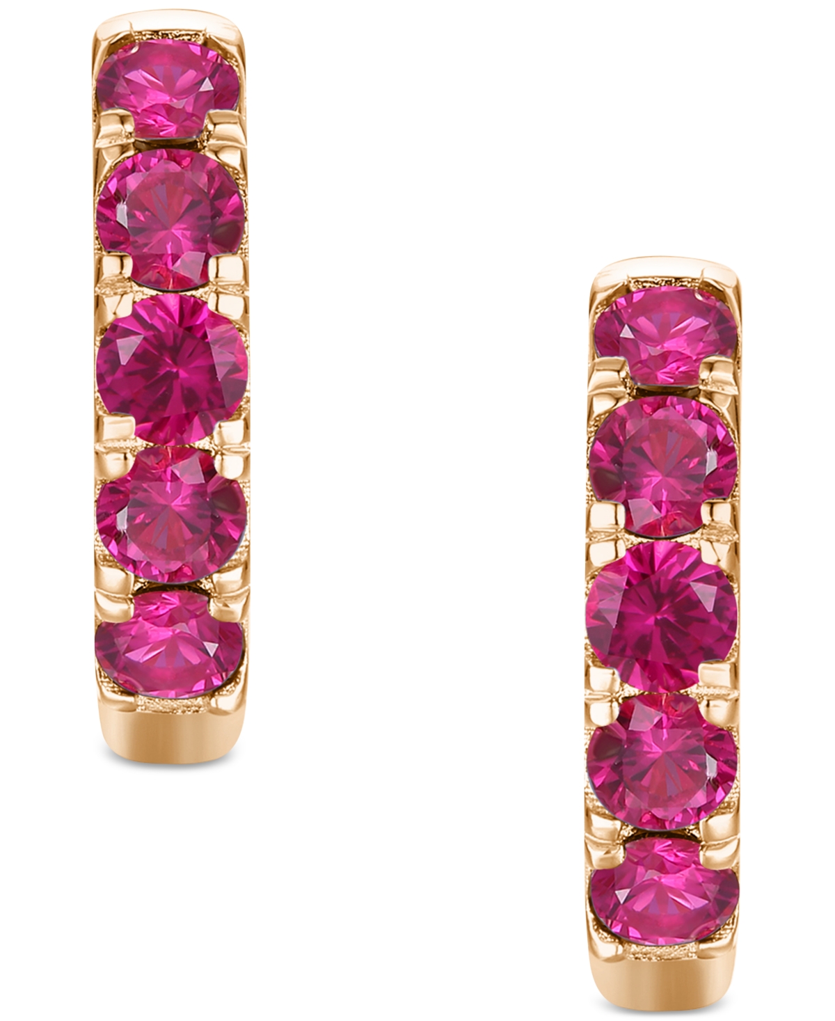 Macy's Lab Grown Ruby Five Stone Small Hoop Earrings (5/8 Ct. T.w.) In 10k Gold, 0.5" (also Available In Ci In Ruby