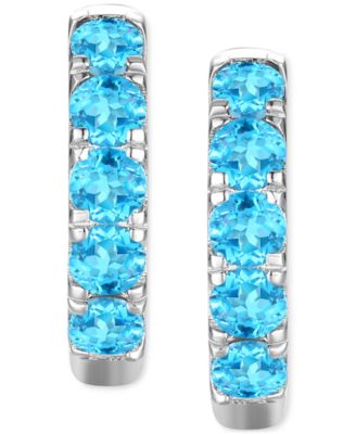 Lab Grown Ruby Five Stone Small Hoop Earrings (5/8 ct. t.w.) in 10k Gold, 0.5" (Also available in Citrine, Blue Topaz, Amethyst, Peridot, Sapphire, Emerald, White Sapphire, Garnet, and Aquamarine)