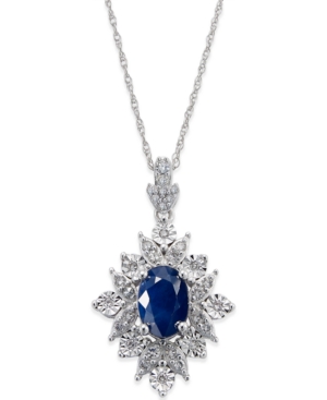 image of Sapphire (1 ct. t.w.) and Diamond (1/5 ct. t.w.) Pendant Necklace in 14k White Gold (Also Available in Ruby)