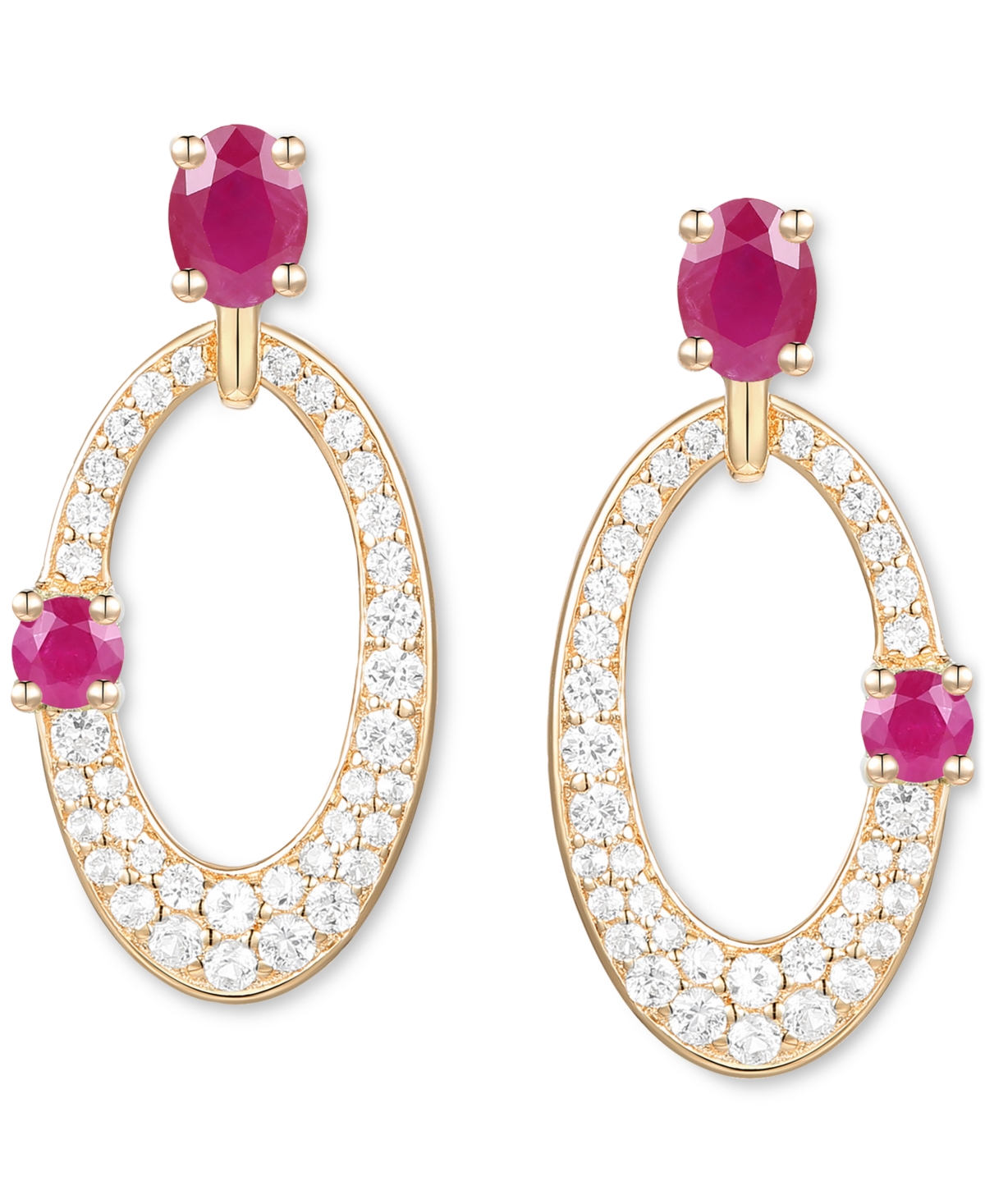Macy's Ruby (5/8 Ct. T.w.) & Diamond (1/3 Ct. T.w.) Oval Doorknocker Drop Earrings In 14k Gold (also Availa