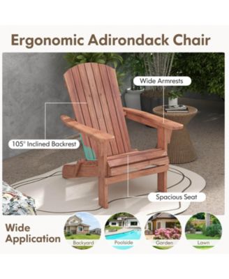 Folding Adirondack Chair Set of 1 with High Backrest & Wide Armrests Wooden