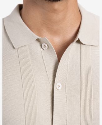 Men's Classic Ribbed Texture Polo Sweater