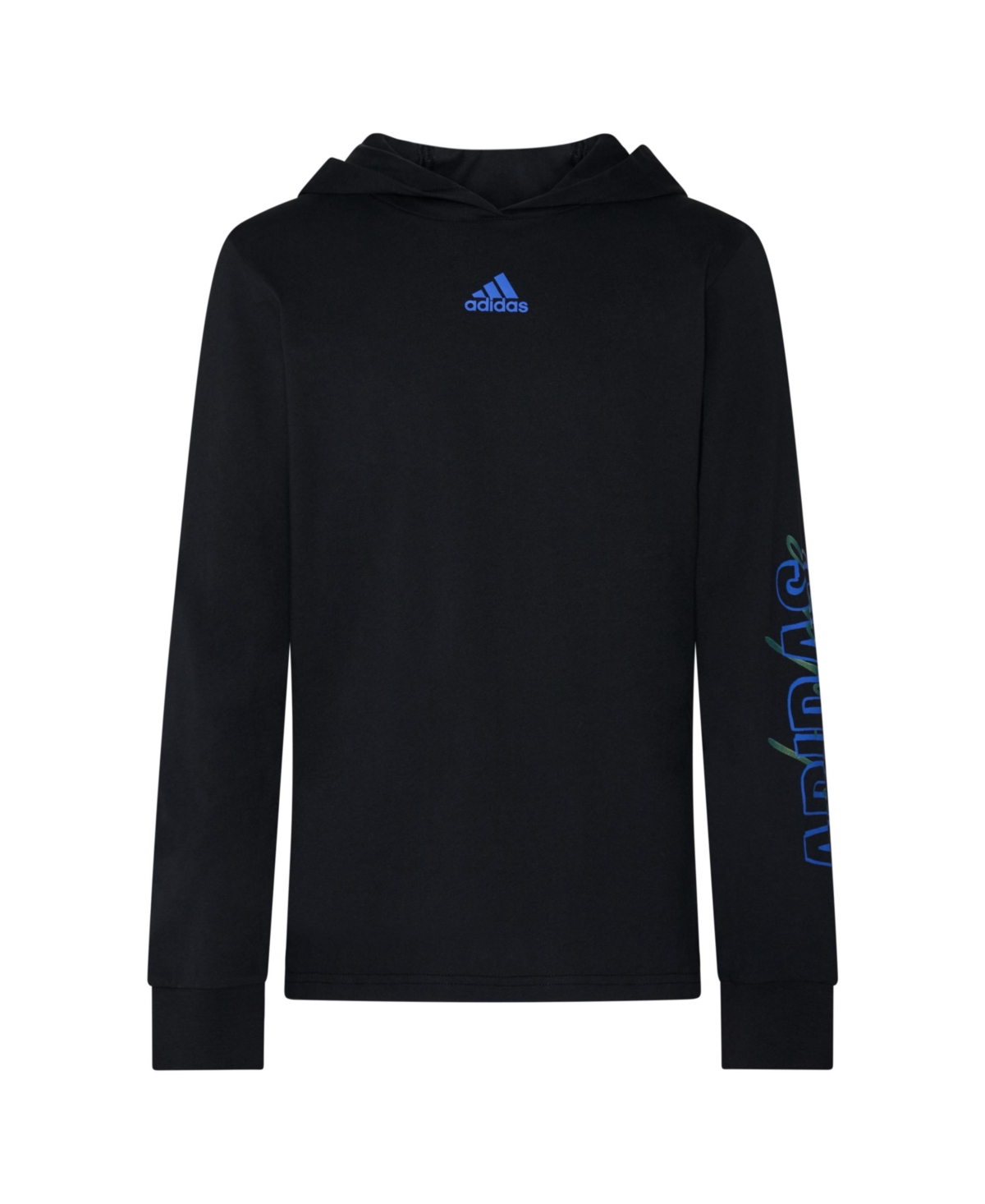 adidas Big Boys Long Sleeve Hooded Signature Tee - Black with Blue