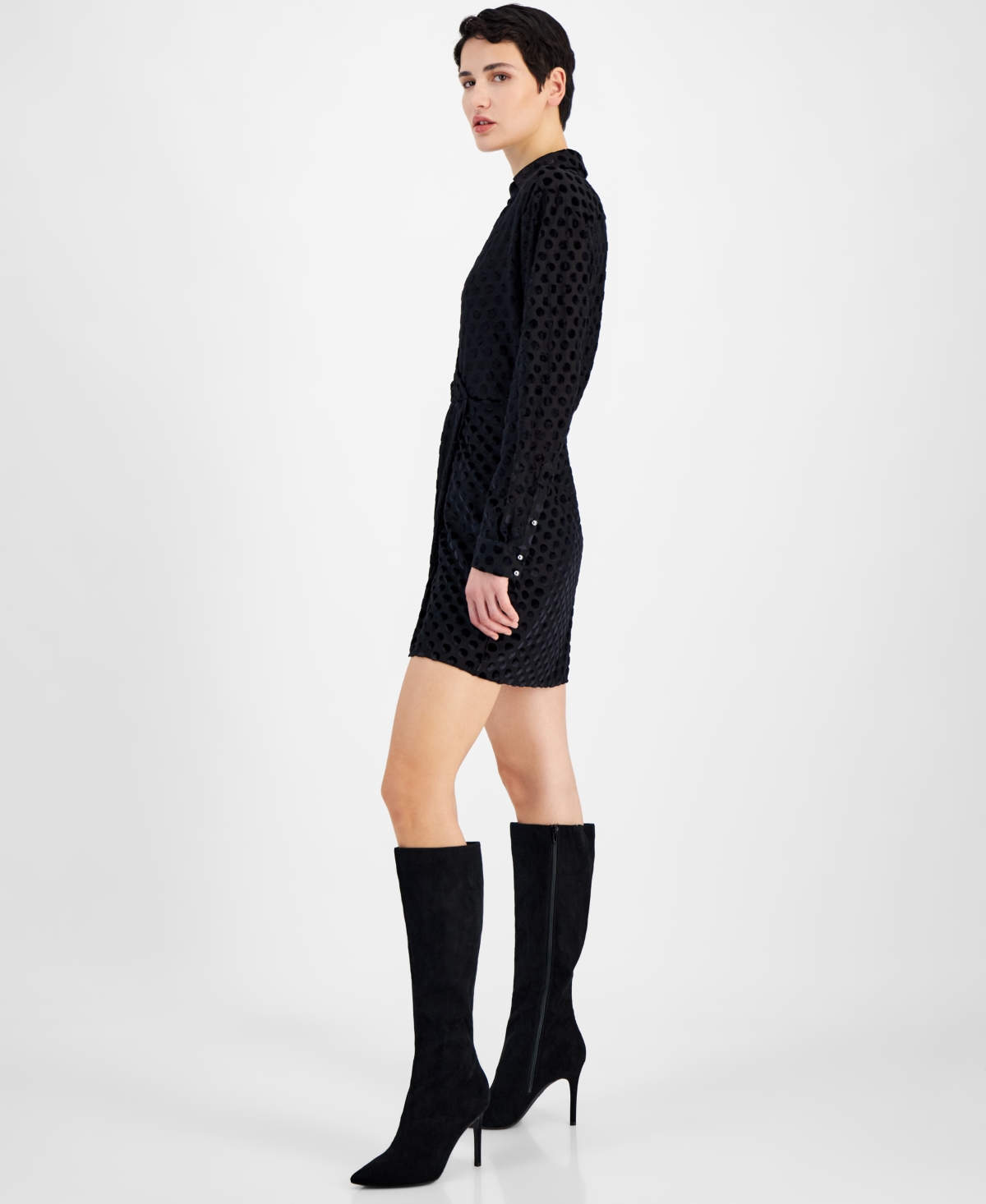 HUGO BOSS WOMEN'S TONAL DOTS SURPLICE FAUX-WRAP MINI DRESS 