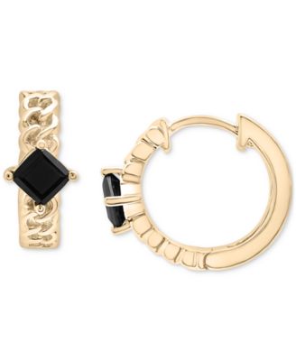 Macy's - Onyx Curb Link Small Hoop Earrings in 14k Gold-Plated Sterling Silver, 0.625"