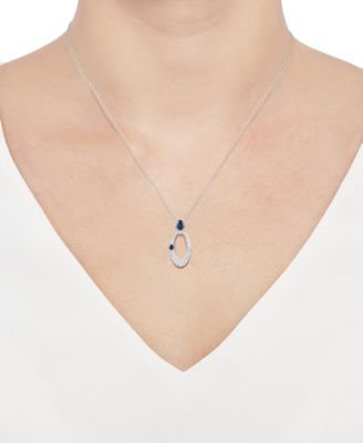Sapphire (1/2 ct. t.w.) & Diamond (1/3 ct. t.w.) Oval 18" Pendant Necklace in 14k White Gold (Also Available in Ruby & Emerald)