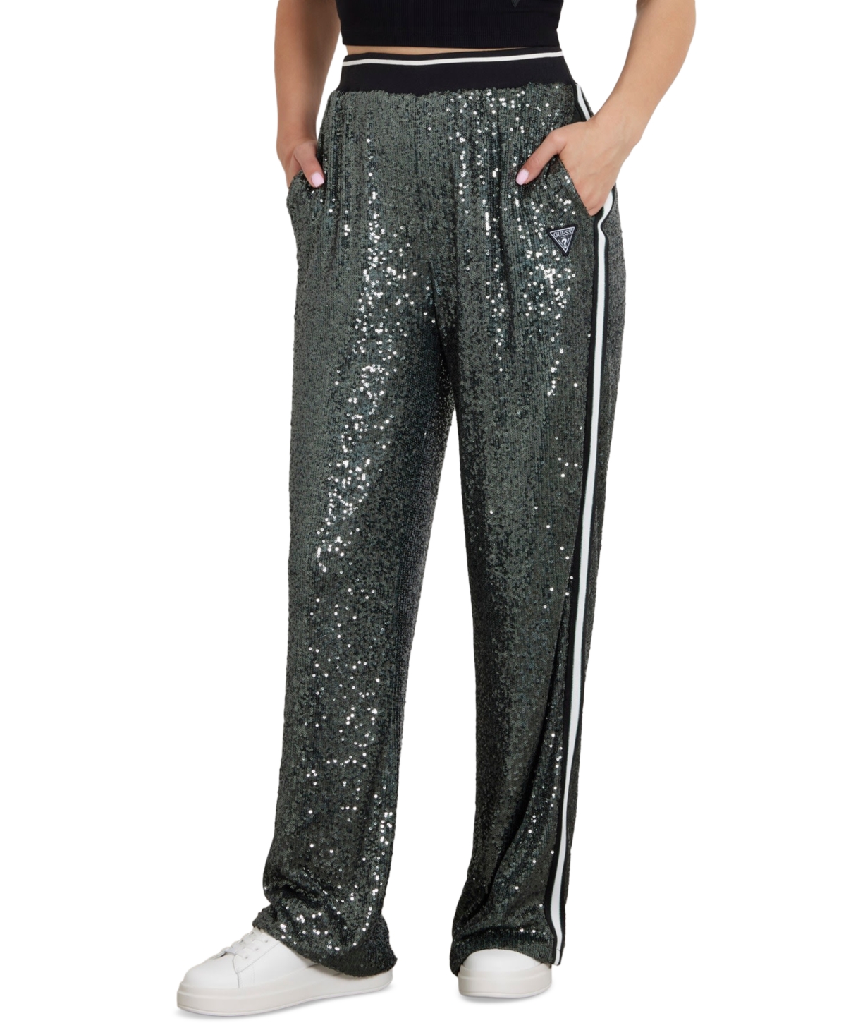 Women's Sequined Track Pants - Greenery