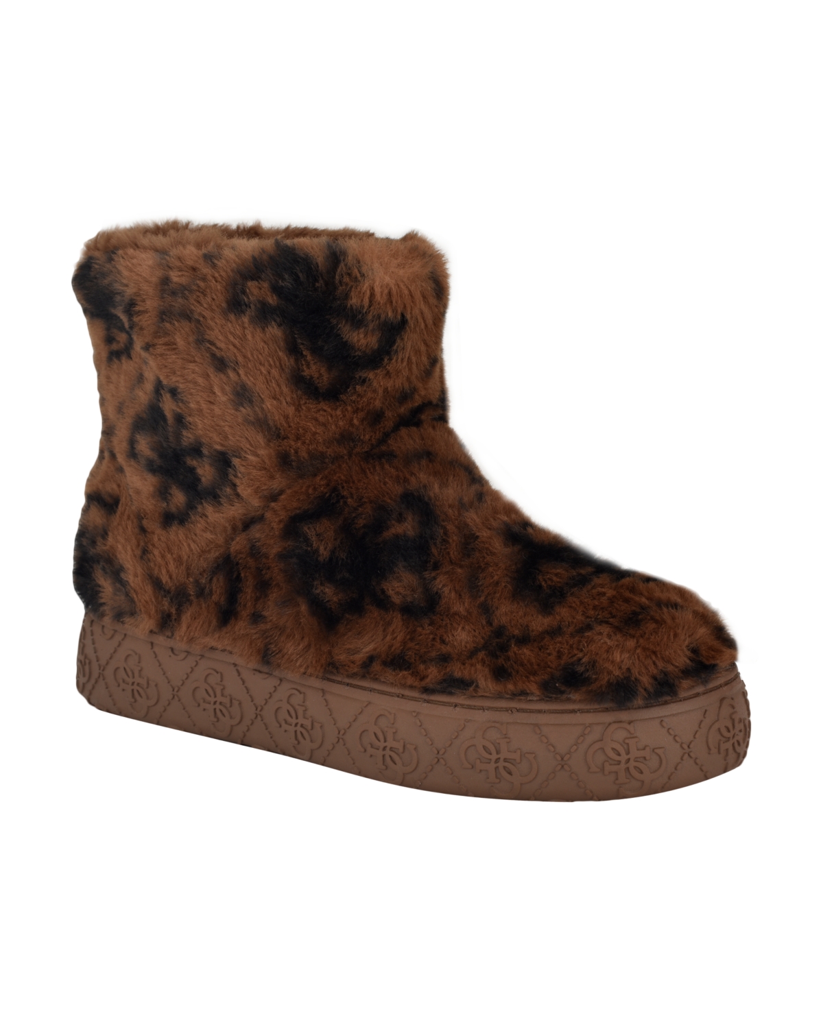 Women's United Faux Fur Slip-On Short Booties - Medium Brown/Black Logo