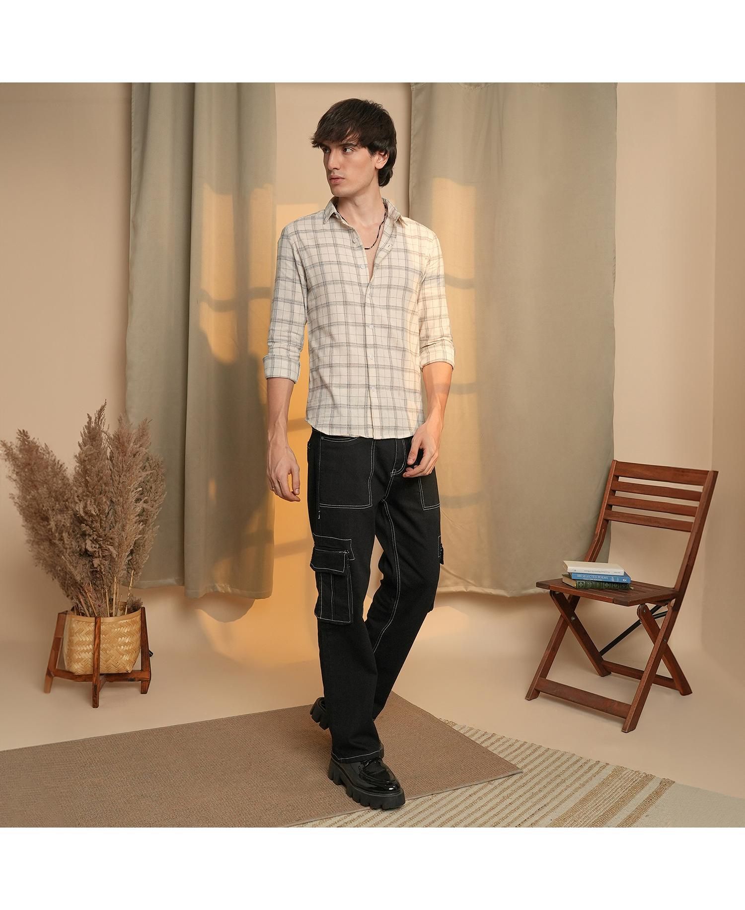 Men's Off-White Tartan Plaid Shirt