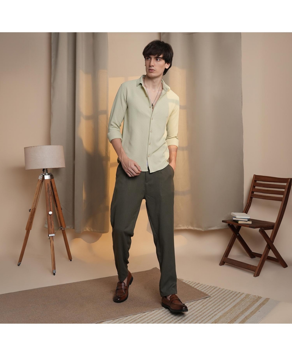 Campus Sutra Men's Butter Yellow Micro Cubic-Textured Shirt