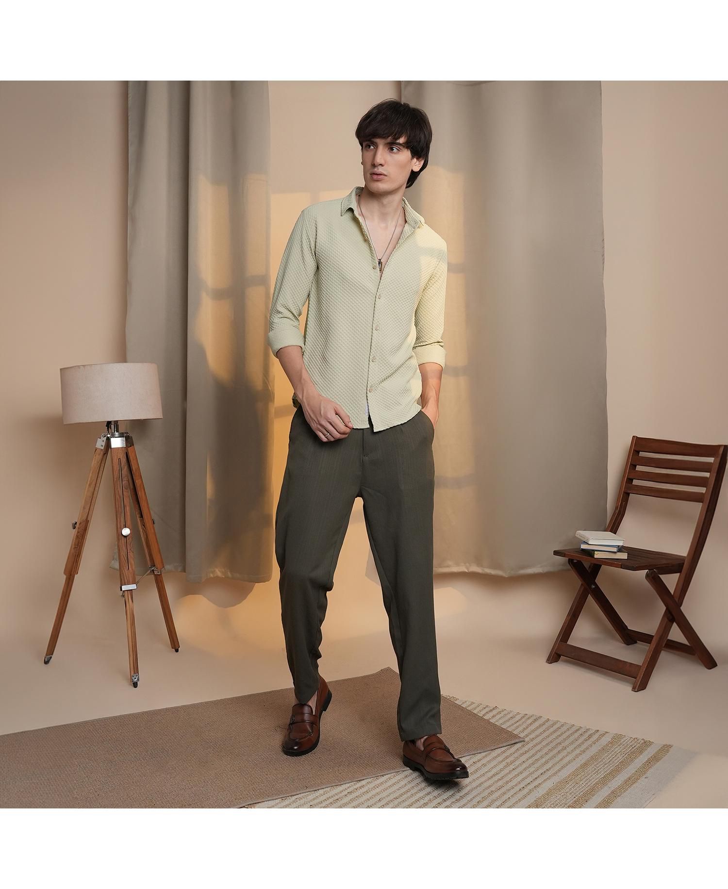 Men's Butter Yellow Micro Cubic-Textured Shirt