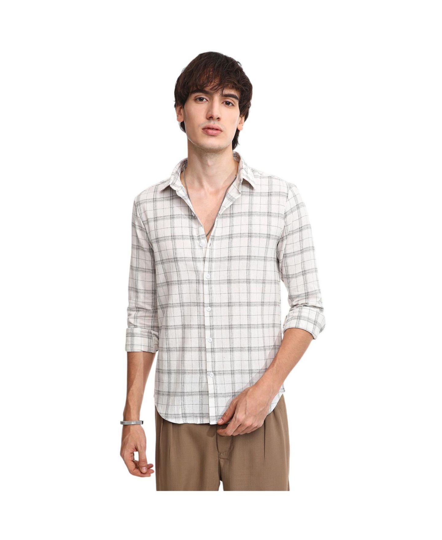 Мужская рубашка Cahoot Off-White Tartan Plaid, цвет: Бежевый / Хаки — фото 1