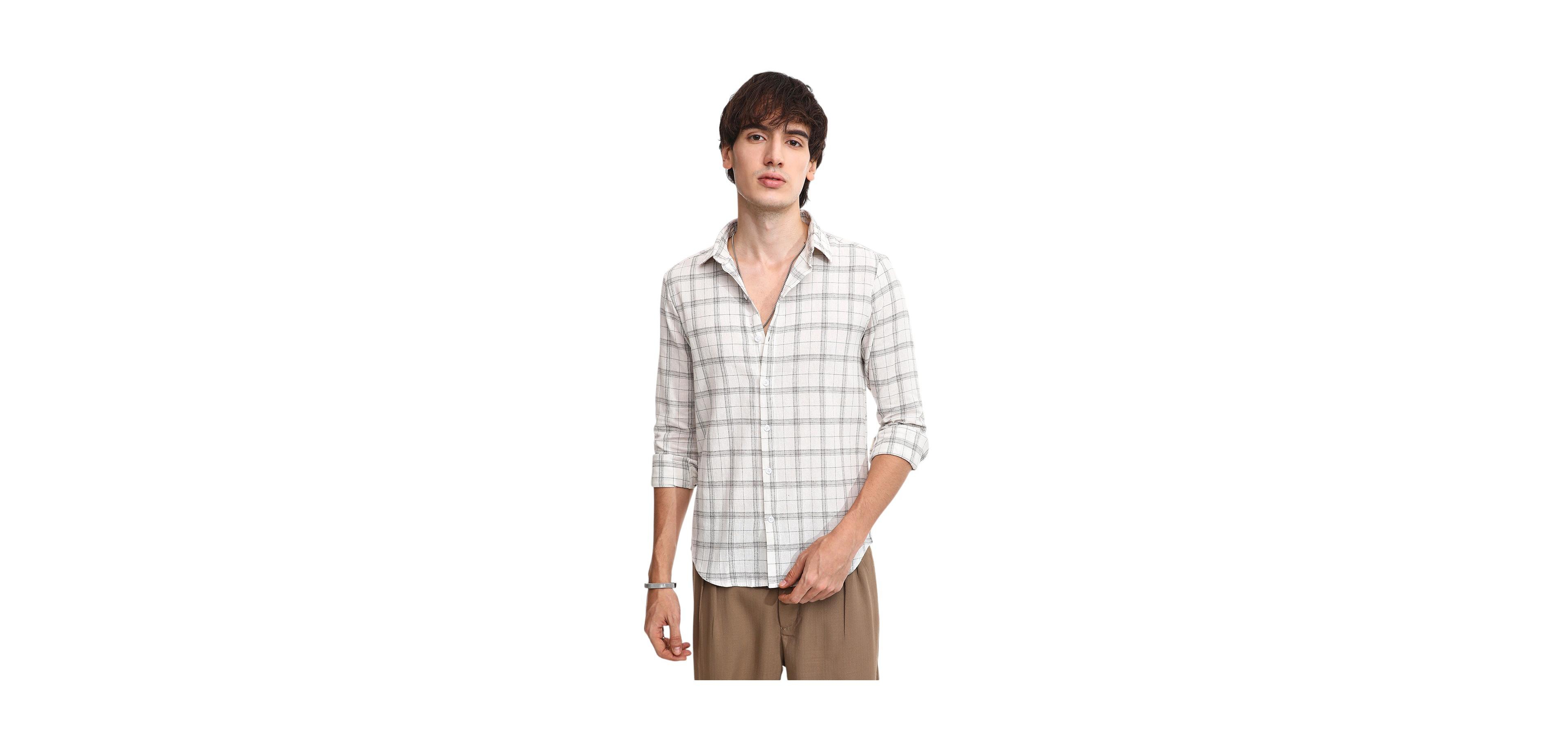 Men's Off-White Tartan Plaid Shirt