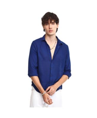 Men's Indigo Blue Solid Woven Shirt - Macy's