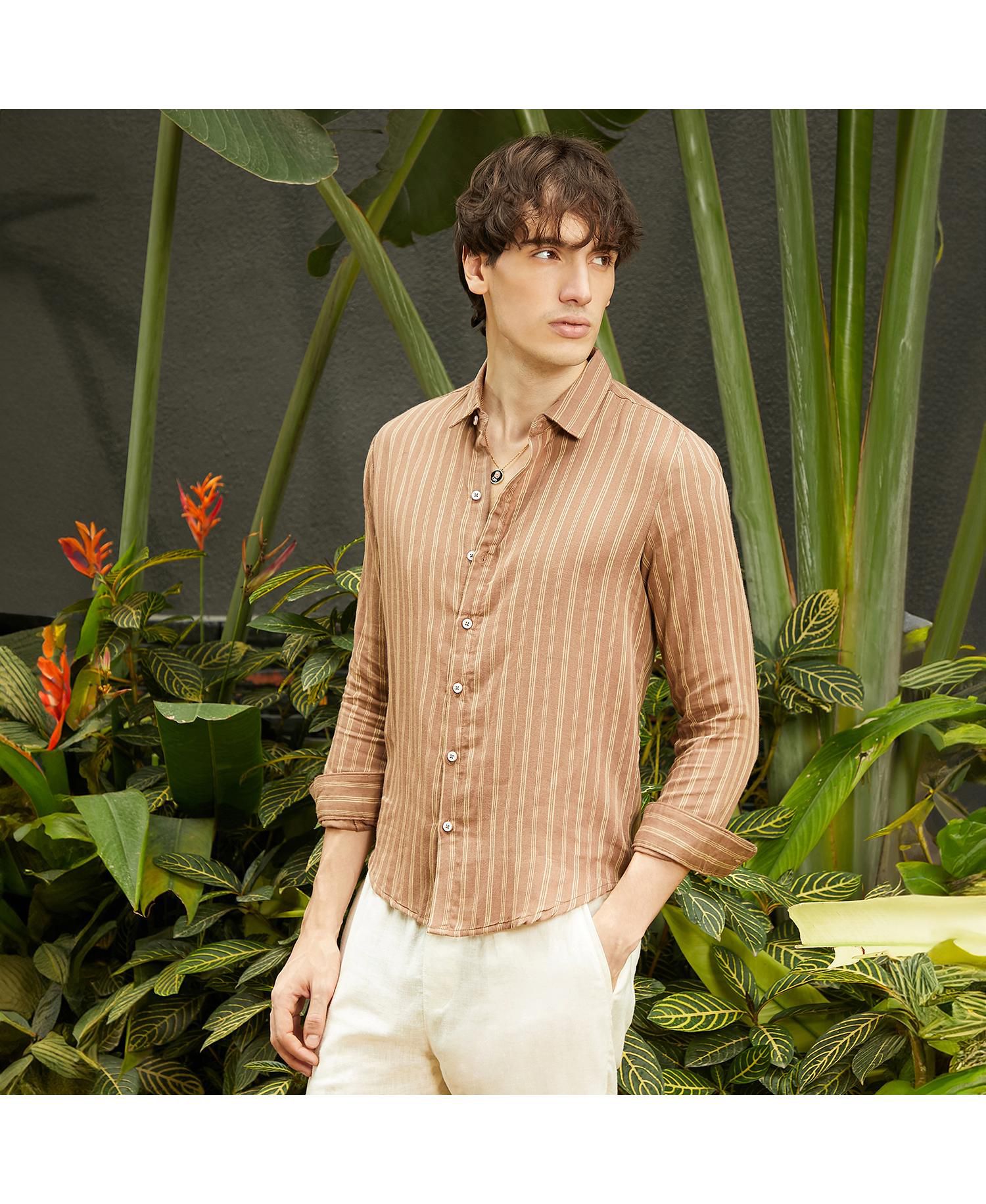 Men's Tan Brown Halo Striped Shirt