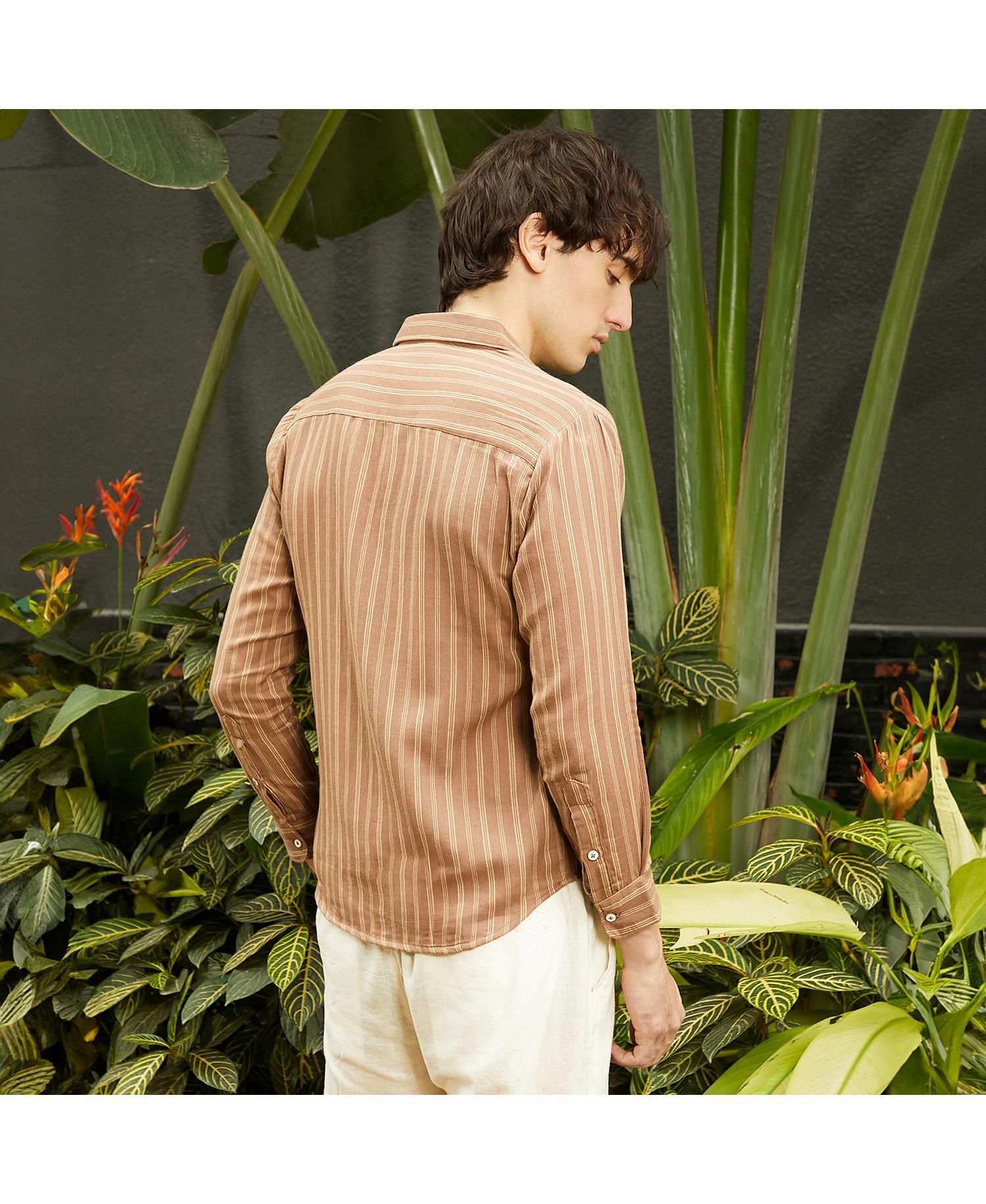 Men's Tan Brown Halo Striped Shirt