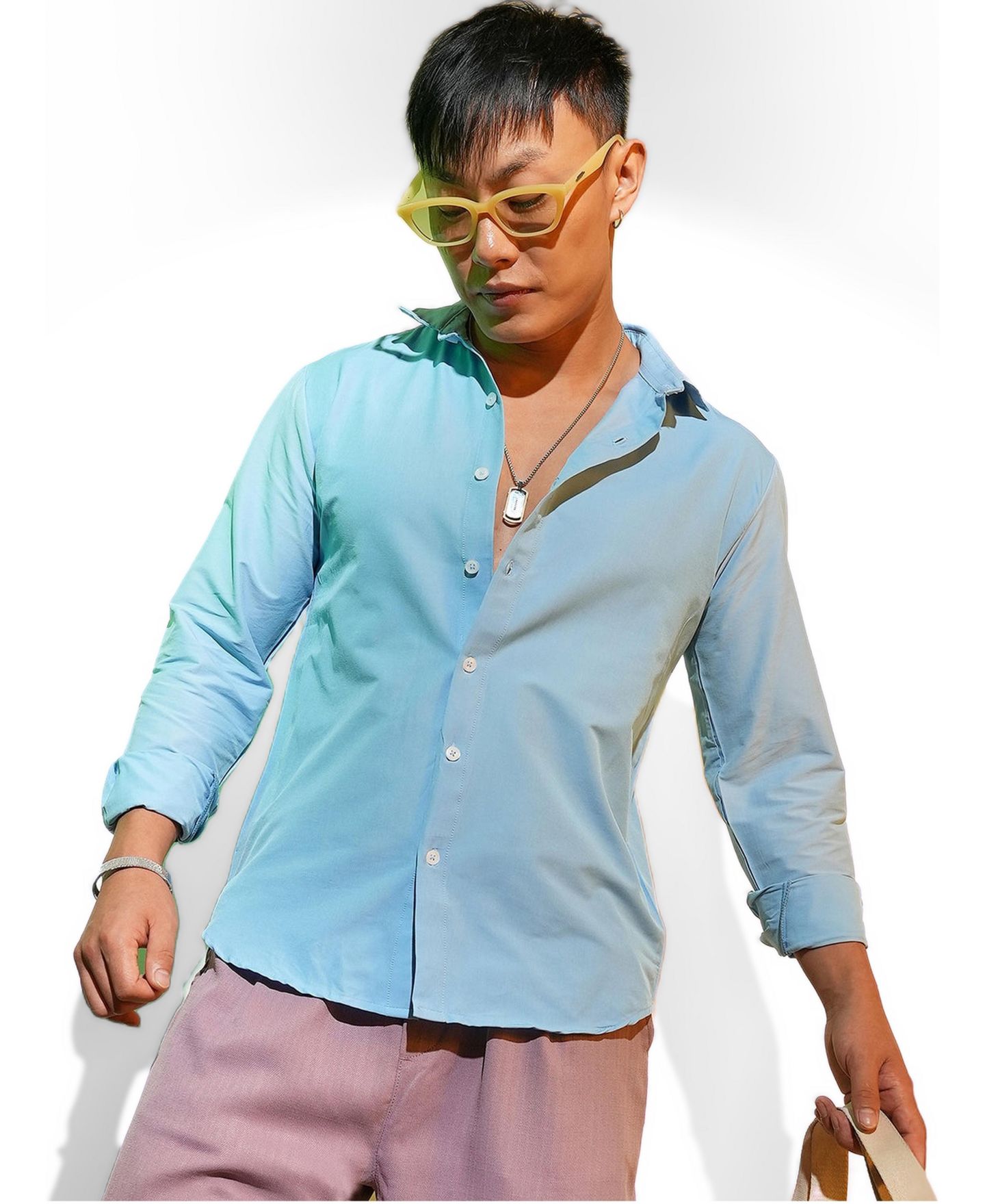 Мужская рубашка Cahoot Campus Sutra Sky Blue Solid Basic, цвет: Синий — фото 3