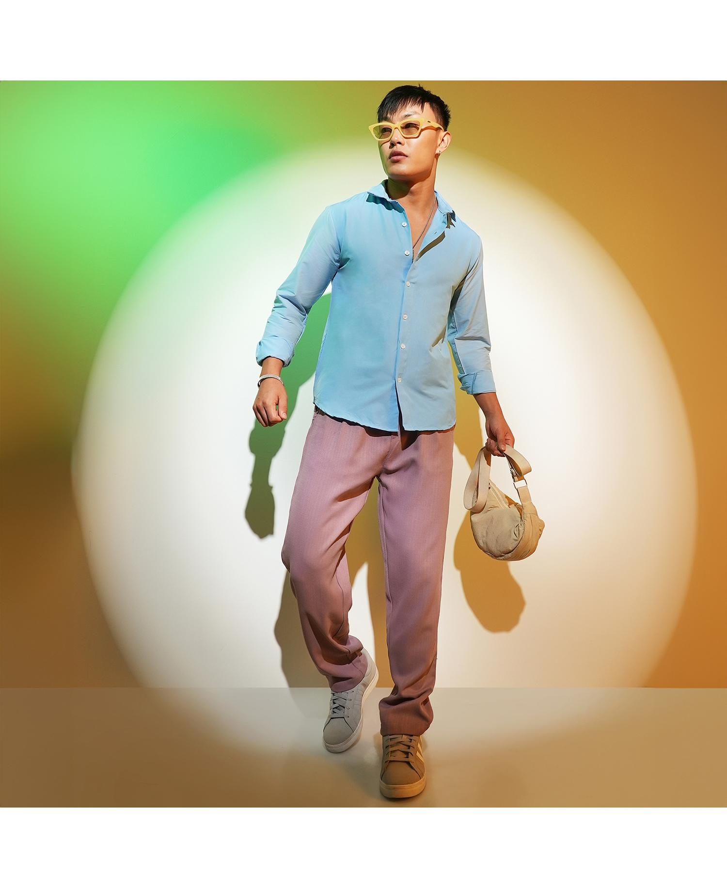 Men's Sky Blue Solid Basic Shirt