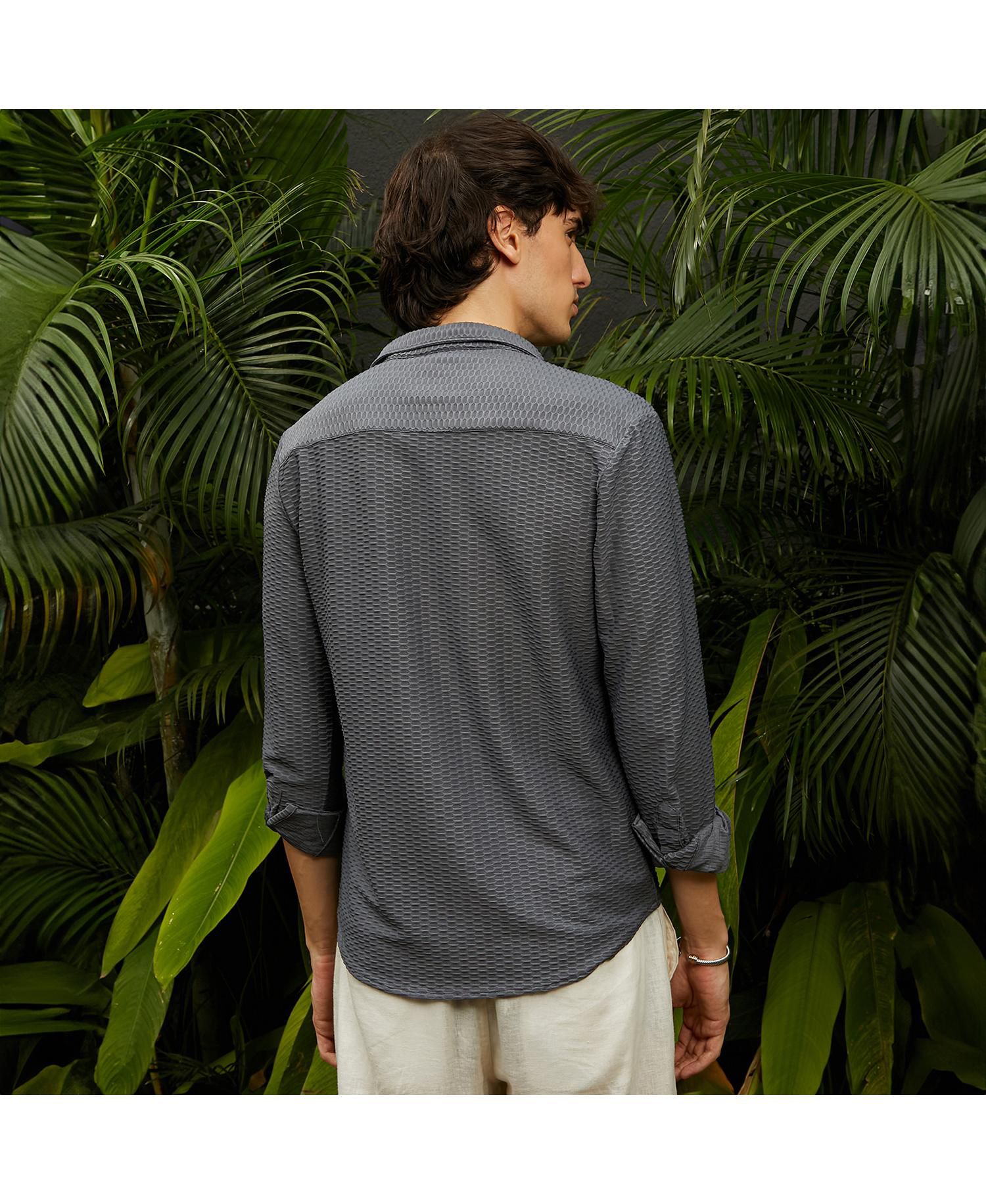 Men's Space Grey Hive-Textured Shirt