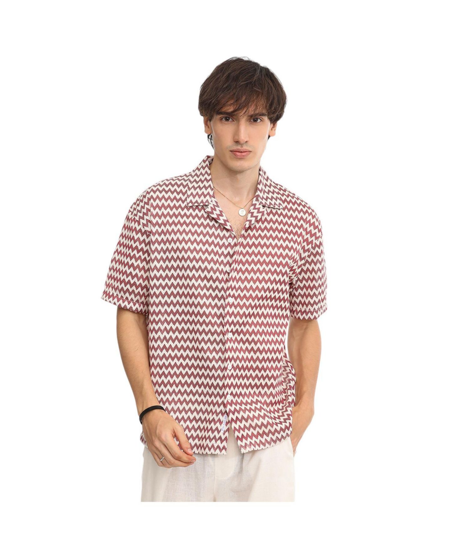 Мужская рубашка Cahoot Terracotta Brown & Powder White Chevron-Striped Oversized, цвет: Коричневый — фото 1