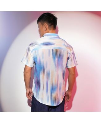 Men's Sky Blue & Ivory White Strokes-Textured Shirt