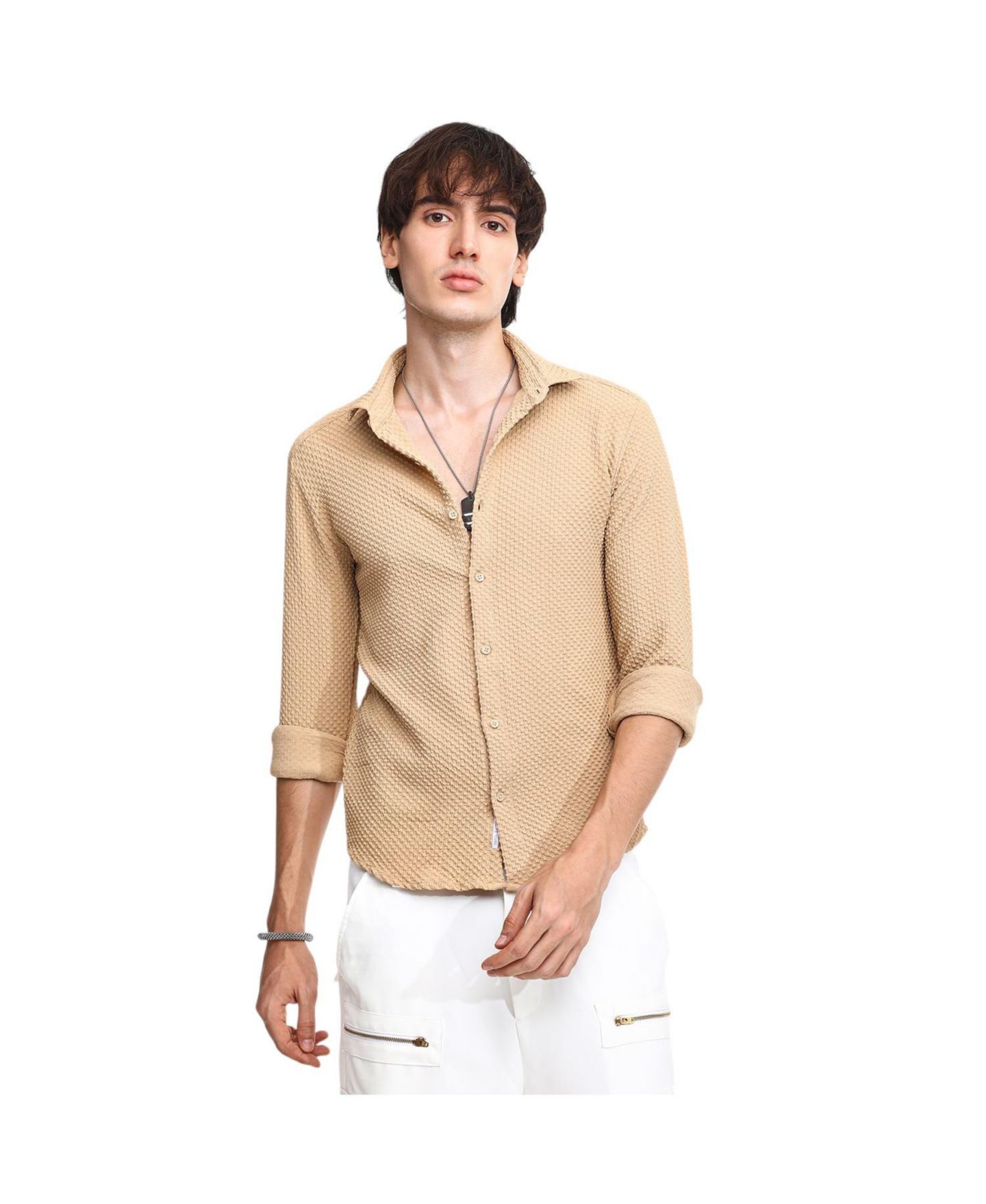 Мужская рубашка Cahoot Tan Brown Micro Cubic-Textured, цвет: Коричневый — фото 1