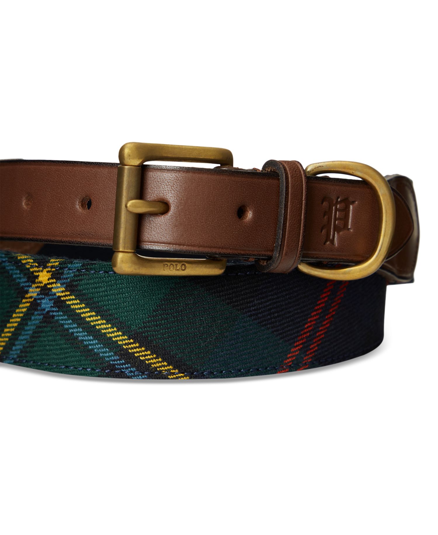 Men's Leather-Trim Plaid Belt