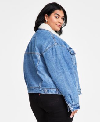 Plus Size '90s Sherpa Cotton Long-Sleeve Trucker Jacket