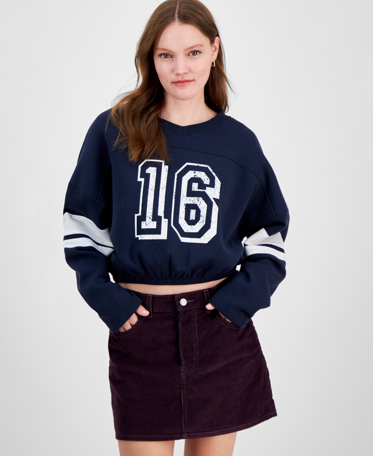 Juniors' Bubble Hem Varsity Sweatshirt - Red