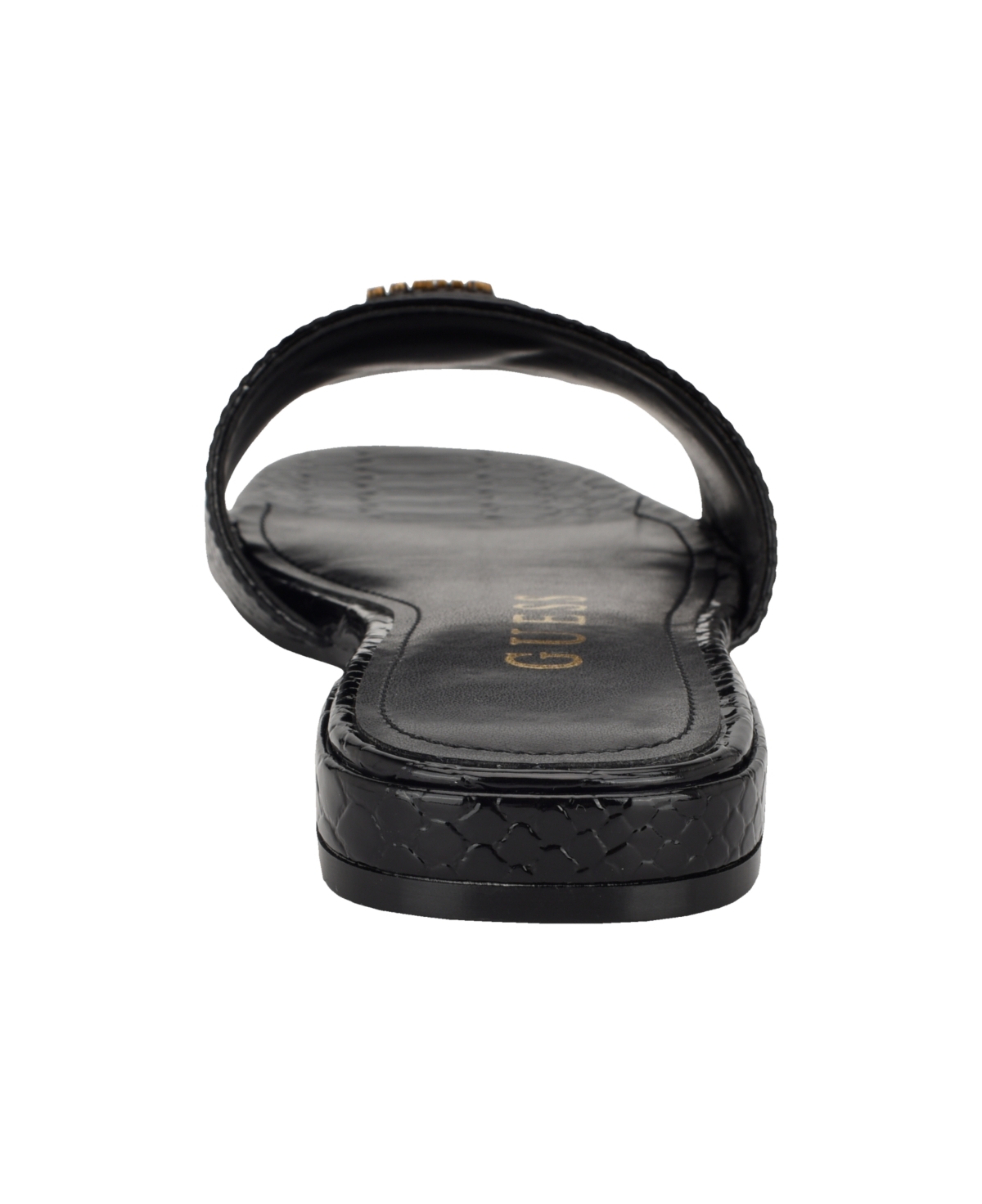 Guess Women's Tamsea One Band Square Toe Slide Flat Sandals In Black Lizard
