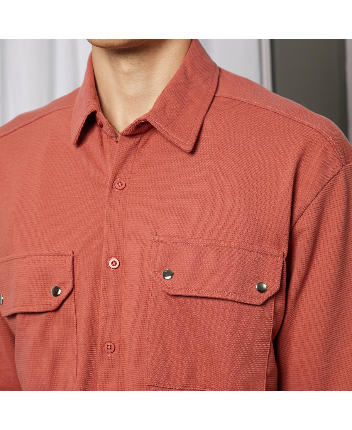 Campus Sutra Men's TerracottaUtility Knit Shirt - Orange