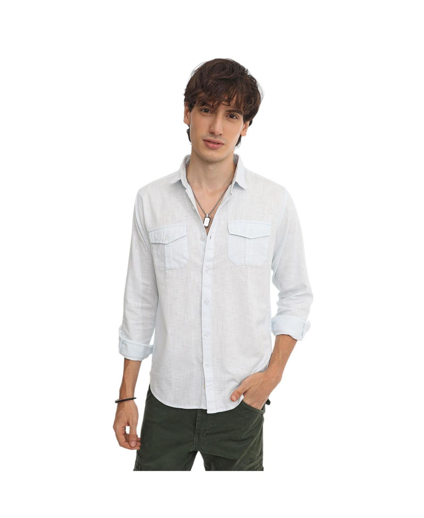 Мужская рубашка Cahoot Baby Blue Solid Utility, цвет: Синий — фото 1