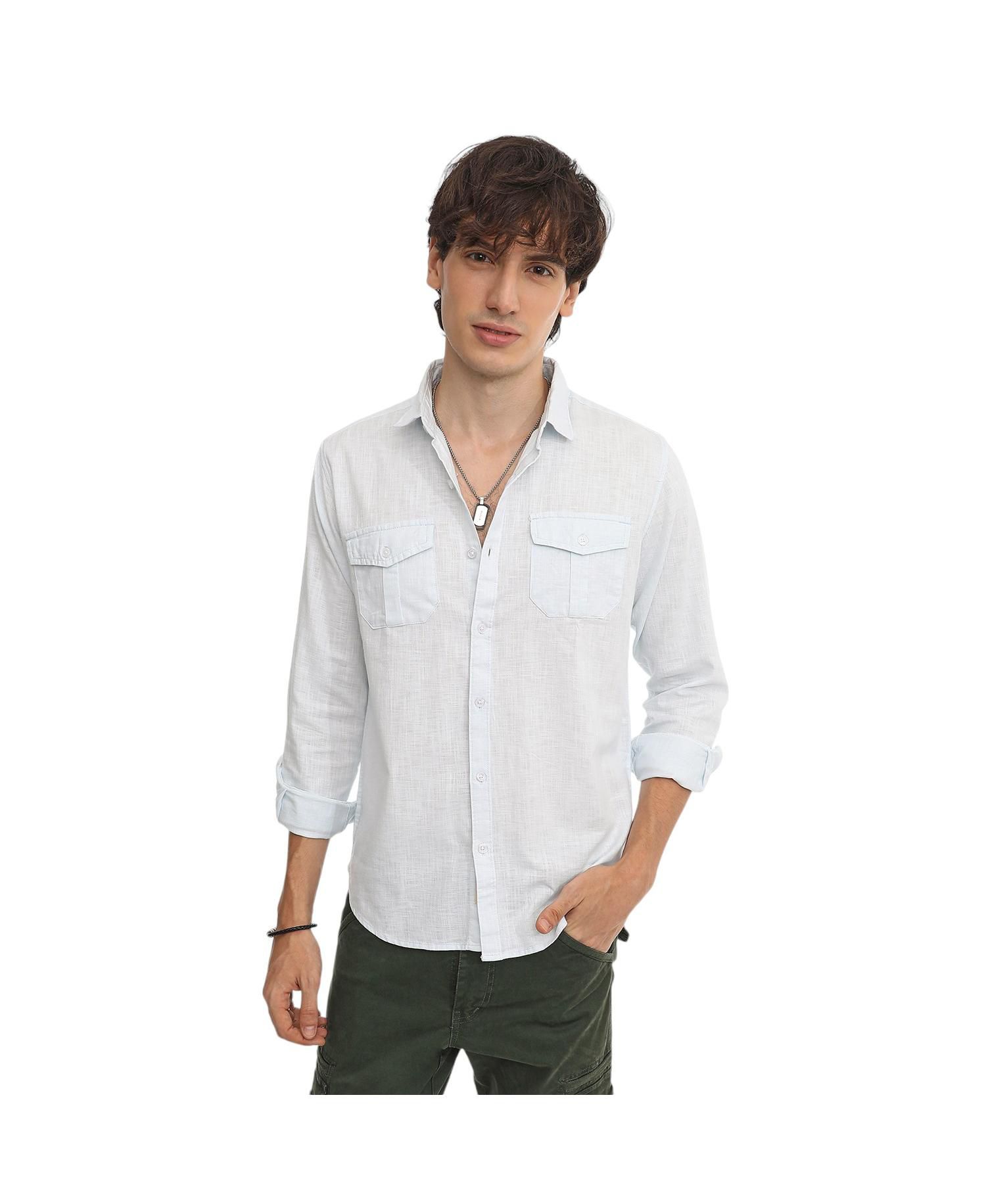 Men's Baby Blue Solid Utility Shirt