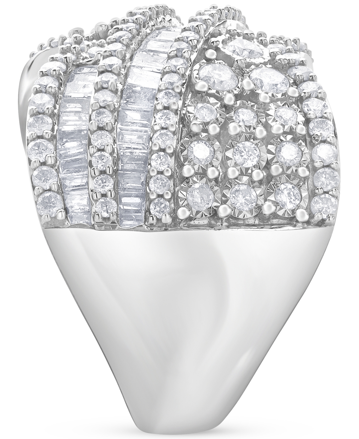 Diamond Round & Baguette Crossover Statement Ring (1-5/8 ct. t.w.) in 14k- White Gold