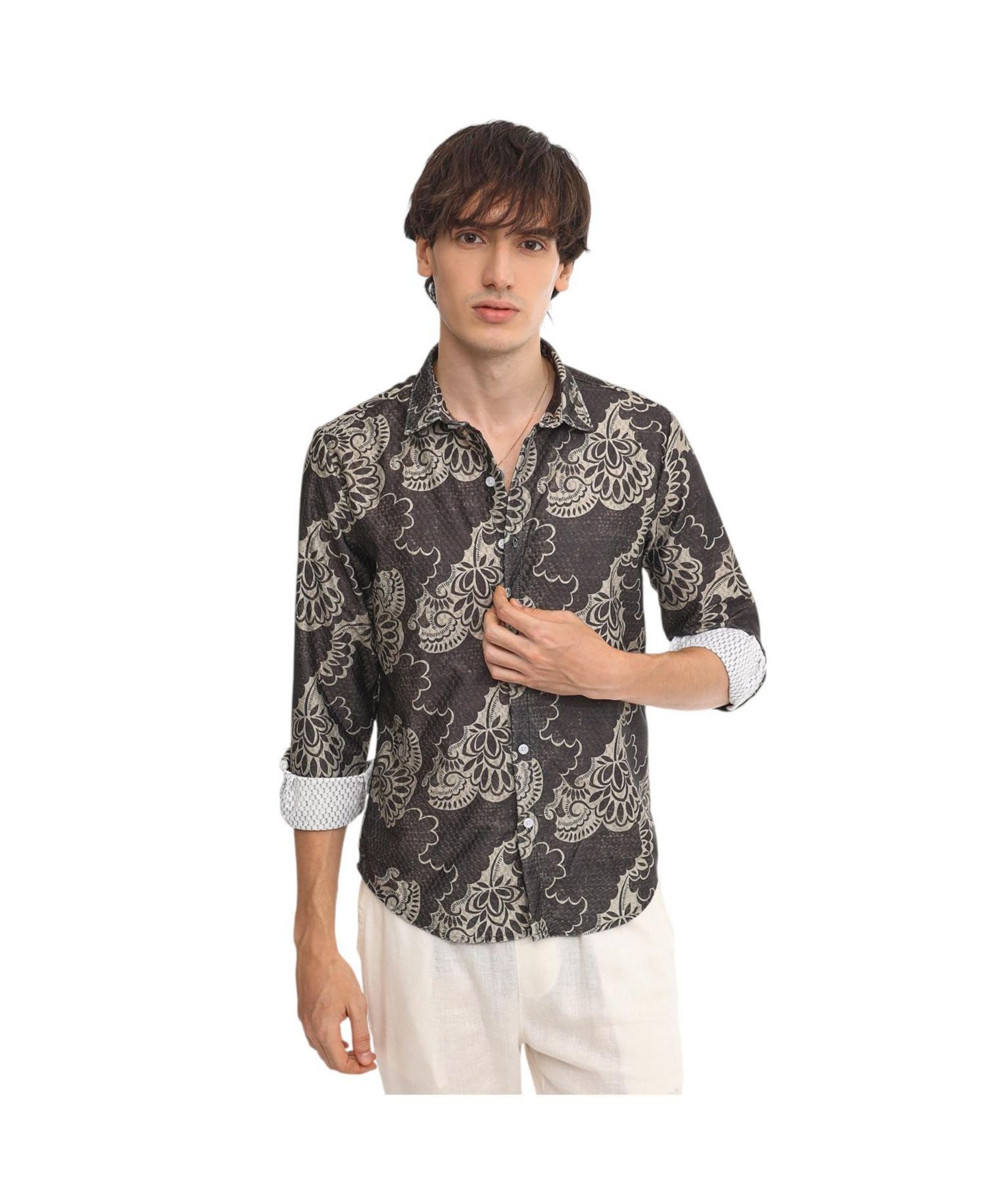 Мужская рубашка Cahoot Campus Sutra Charcoal Black Floral Block, цвет: Чёрный — фото 1