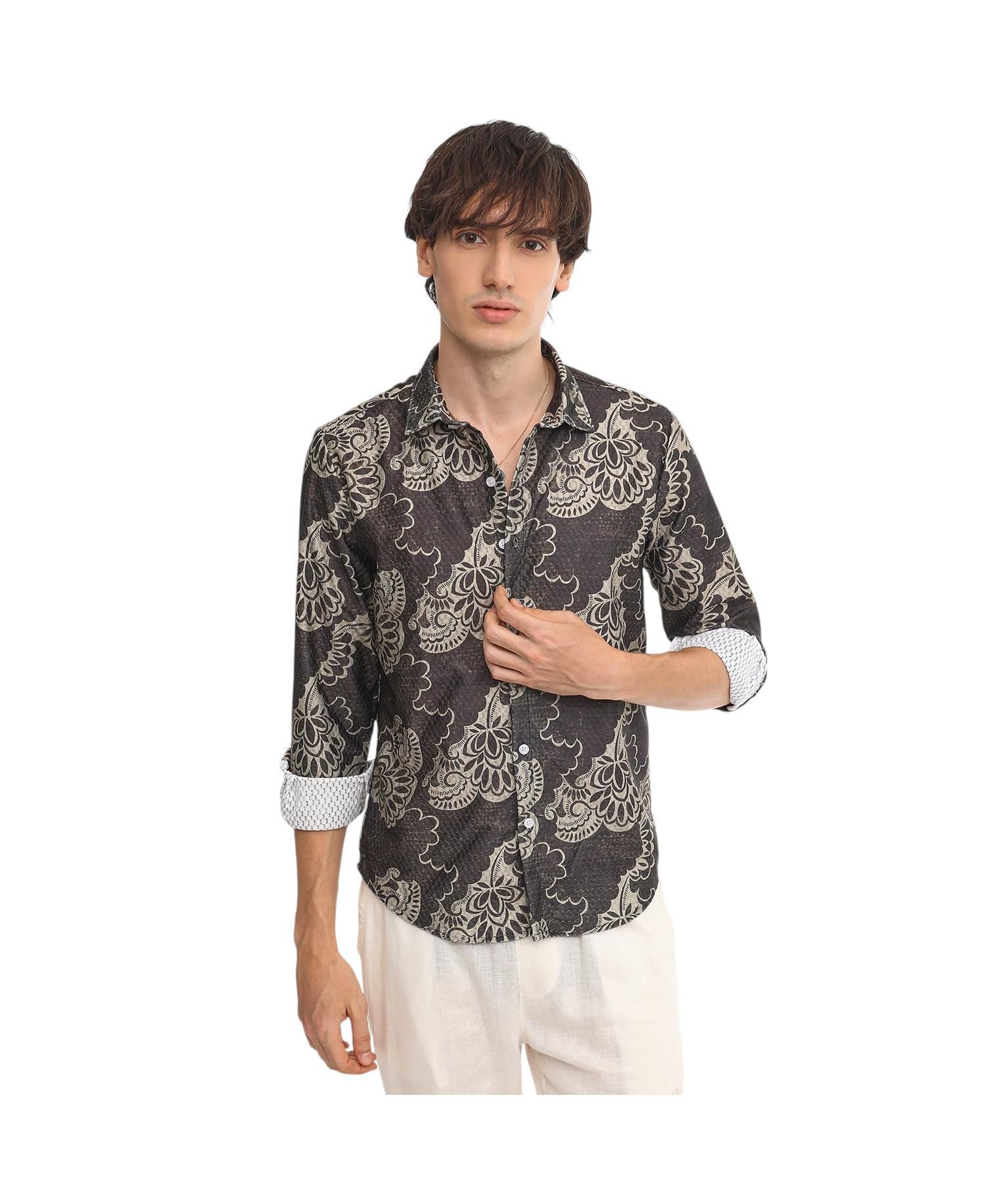 Men's Charcoal Black Floral Block Shirt
