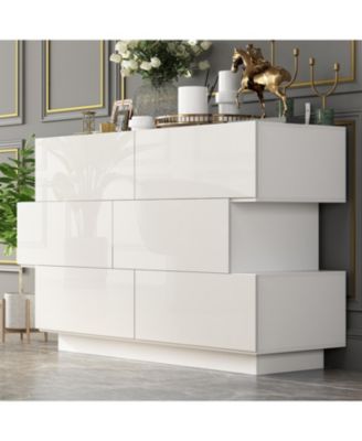 High Gloss White Wood 6-Drawer Chest of Drawers